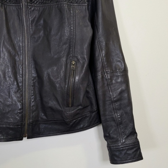Zara Men Woven Genuine Leather  Bomber Biker Jacket - Picture 4 of 12